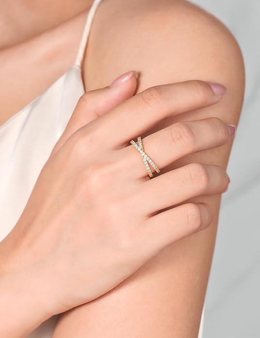 IMOLOVE Moissanite Eternity Ring, Criss Cross Wedding Bands for Women - Sterling Silver Stackable Rings Size 4-11