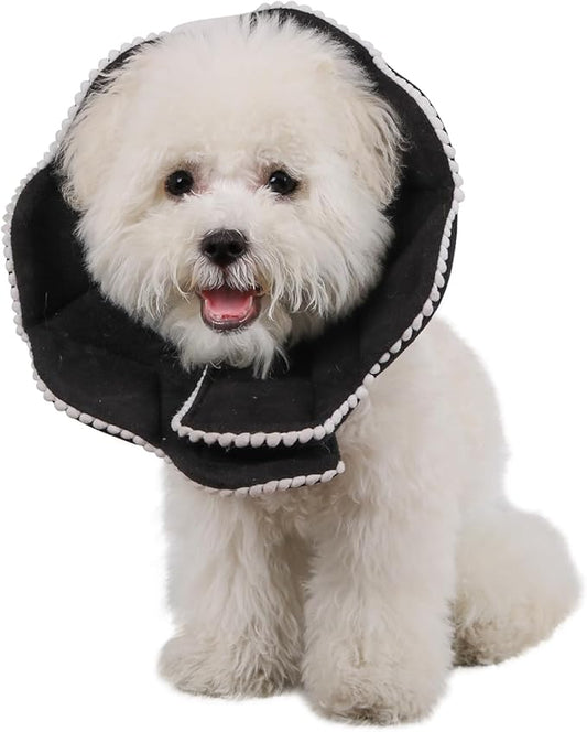 Adjustable Small Dog Cone,Soft Cat Recovery Cone Collar,Cute Cat Surgery Collar for Kitten,Puppy,Black,Medium-PurrikoPets