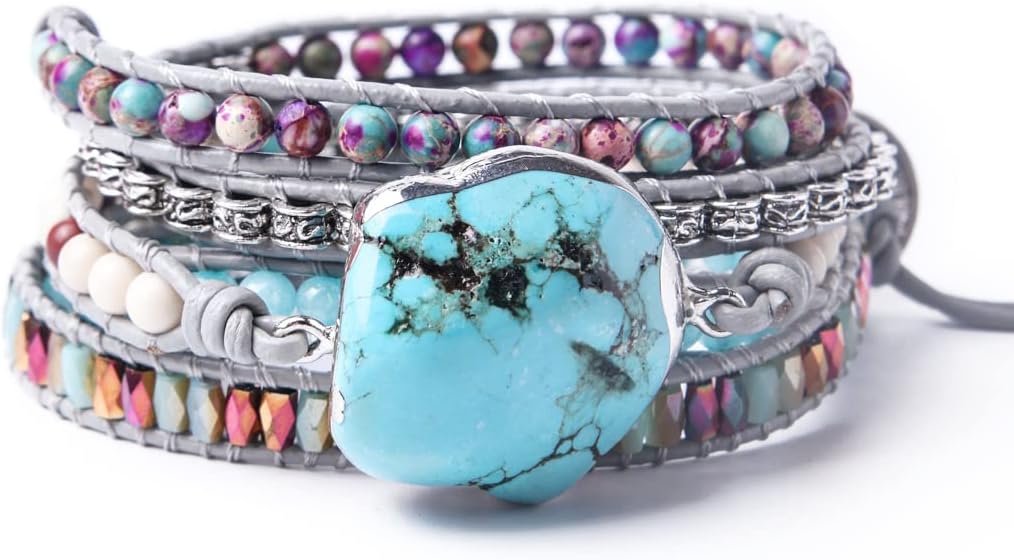 YGLINE Boho Handmade Wrap Leather Tube Crystal Stone Bracelet for Women