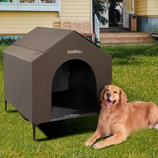 42" 2-in-1 Dog House for Medium Dogs, Elevted Dog House Outdoor/Indoor, Puppy Shelter Outside,Water Resistant 600D PVC and Durable 2x1 Textilene Raised Dog Bed(Brown)-PurrikoPets