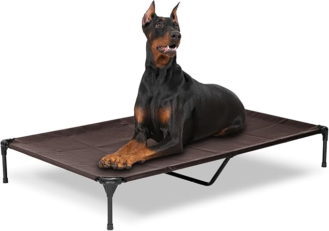 Elevated Dog Bed for Outdoor, XXL Raised Dog Cot Indestructible with Washable Mesh, Cooling Summer Pet Cot Chew Proof for Outside Camping Travel, 59"x36" Brown-PurrikoPets