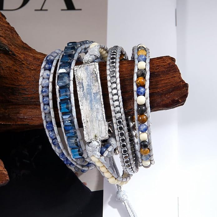 ZOSOJONA Women Handmade Boho Wrap Bracelets Natural Stone Variety Beads Strand Bracelet