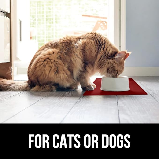 GORILLA GRIP 100% Waterproof Raised Edge BPA Free Silicone Pet Feeding Mat, Dog Cat Food Mats Contain Spills Protects Floors, Placemats for Cats and Dogs Water Bowl, Pets Accessories 23x15 Red-PurrikoPets