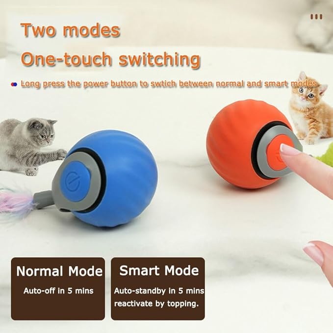 2Packs Speedy 2.0 Tail Cat Toys for Bored Indoor Adult Cats,2025 New Generation Interactive Cat Toys for Indoor Cats,Automatic Moving Ball with Tail,Blue and Orange-PurrikoPets