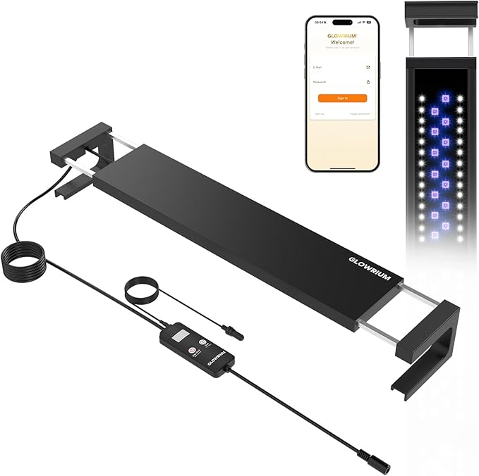 GLOWRIUM Saltwater Aquarium Light, Smart Reef Coral Fish Tank Light with Bluetooth + WiFi Dual Control App, DIY Spectrum, Brightness Adjustable, Anti-Drop, Real Time Water Temperature Sensor(48-60 in)-PurrikoPets