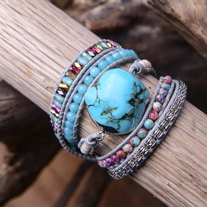 YGLINE Boho Handmade Wrap Leather Tube Crystal Stone Bracelet for Women