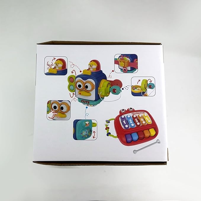 4 in 1 Baby Toys for 6 12 18 Month, Learning Toys for Babies 6-12 Months, Busy Cube, Stacking Sorter, Piano Xylophone Pull String Travel Toy, Birthday Gifts for Toddlers 1 2 Years Old-PurrikoPets
