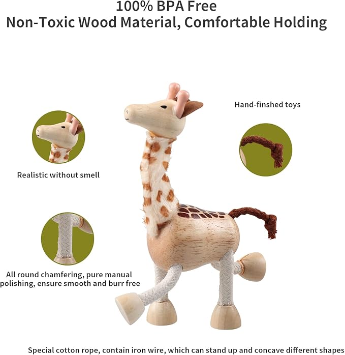 12PCS Bendable Wooden Animal Toys, Fun and Posable Animal Toys for Early Education, Smooth Natural Wood, Safari Farm Wood Animals Learning Toy for Kids-PurrikoPets