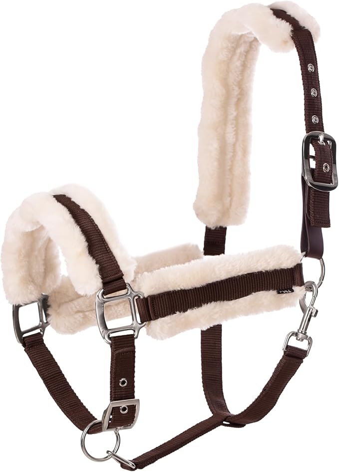 Equinavia Valkyrie Soft Ultra Fleece Padded Adjustable Breakaway Horse Halter - Brown/Ivory White - Warmblood-PurrikoPets