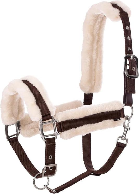 Equinavia Valkyrie Soft Ultra Fleece Padded Adjustable Breakaway Horse Halter - Brown/Ivory White - Warmblood-PurrikoPets