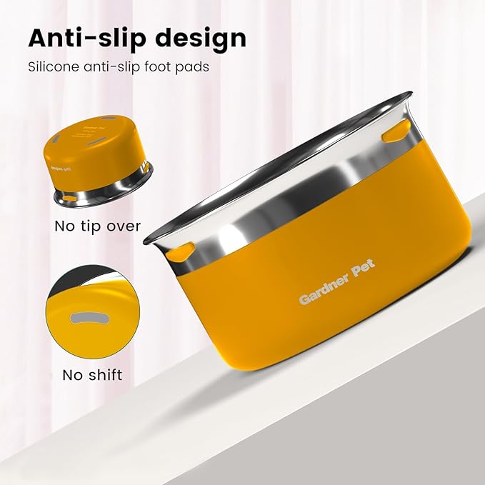 Gardner Pet Dog Bowls 1 Gallon (3.85L) Stainless Steel No Spill Dog Water Bowl, Slow Water Feeder Metal Bowls, Spill Proof Water Dispenser for Large Dogs, Promotes Healthy Hydration-PurrikoPets