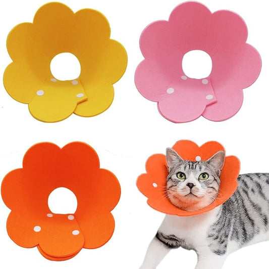 3-Piece Cat Recovery Collar Set - Sunflower Neck Cat Cone Anti-Licking Collars to Prevent Biting & Scratching (Pink, Orange, Yellow, S)-PurrikoPets