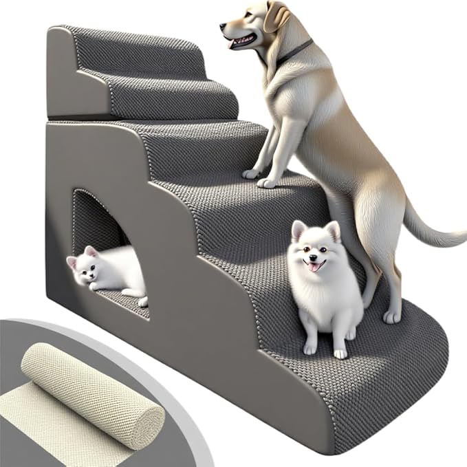 6 Step Pet Stairs Ramp for High Beds Sofas 18-36 Inch, Non-Slip Dog Stairs for Small Old Medium Large XL Dogs Cats, Sturdy 75 Pounds 33D Foam Balanced 6-Tier Ladder with Machine Washable Cover-PurrikoPets