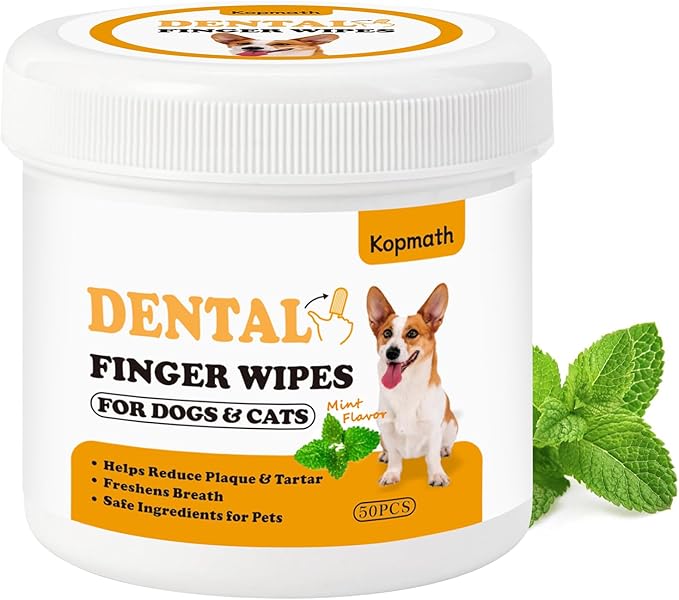 Dog Teeth Cleaning Wipes, Wider Dog Dental Wipes for Teeth, Reduce Plaque & Tartar, Freshen Breath,Safe& Natural Pet Dental Finger Wipes for Dogs Cat, Dog Tooth Wipes Finger,50 Ct, Mint Flavor-PurrikoPets