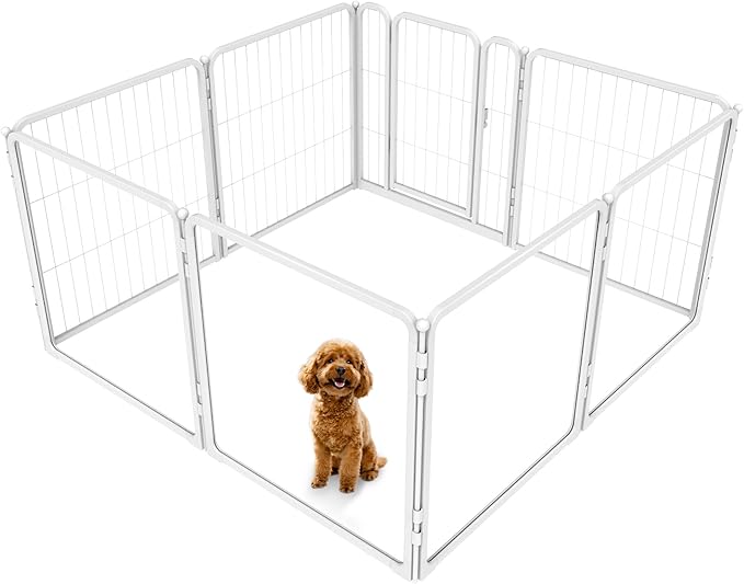 FXW Homeplus Unleashed Indoor Dog Playpen - Stress-Free and Safe Play, Heavy Duty 24 Inch 4 Acrylic Panels + 4 Wire Panels Dog Pen for Puppy and Small Dogs, White│Patented-PurrikoPets