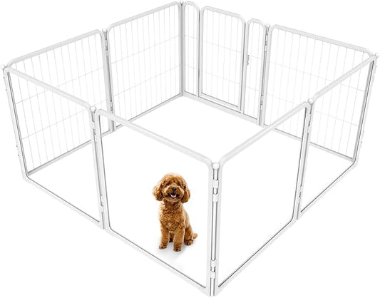 FXW Homeplus Unleashed Indoor Dog Playpen - Stress-Free and Safe Play, Heavy Duty 24 Inch 4 Acrylic Panels + 4 Wire Panels Dog Pen for Puppy and Small Dogs, White│Patented-PurrikoPets
