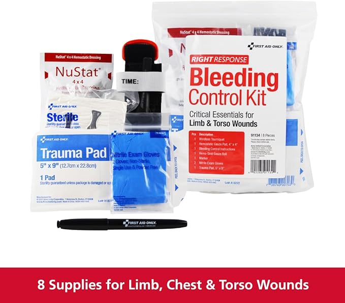 First Aid Only 91134 Critical Essentials Bleeding Control Kit for Limb & Torso Wounds, 8 Pieces-PurrikoPets