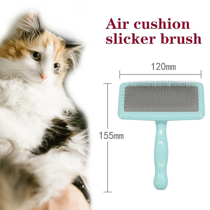 Air Cushion Slicker Brush for Dogs Cats,Soft Pin Shedding Brush for Short Haired Dog,Cat, Pet Grooming Wire Brush for Thin Curly Matted Tangled Hair,14mm(0.55"),Green-PurrikoPets