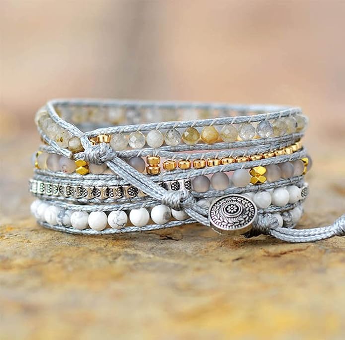 ZOSOJONA Women Wrap Bracelet Boho Natural Jasper Crystal Stone Beads Strand Bracelets