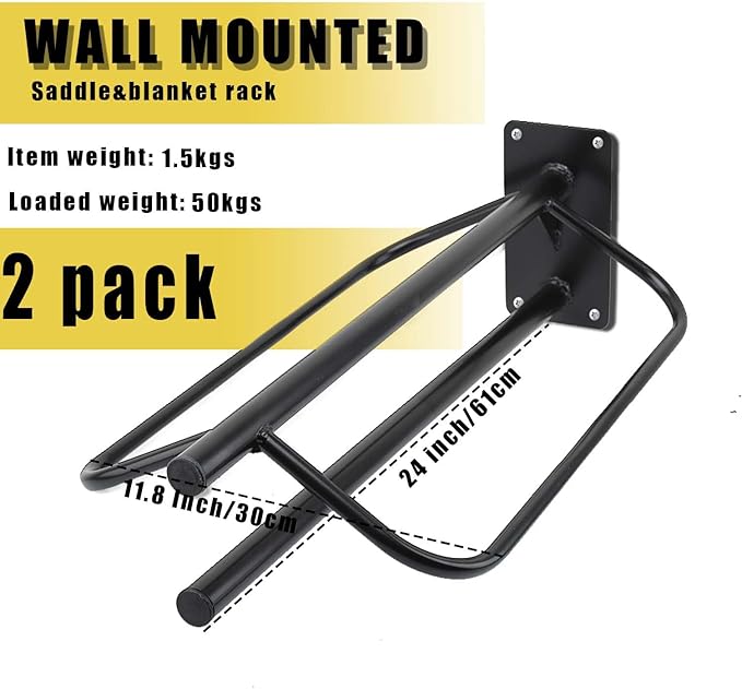 2 Pack Saddle Rack with Pad Bar,Heavy Duty Wall Mounted Saddle Stand Saddle Pad Rack for English Western Saddles Horses Blanket,Black-PurrikoPets