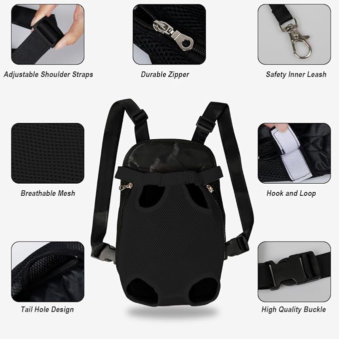 FEimaX Dog Carrier Backpack Pet Legs Out Front Cat Travel Bag, Adjustable Puppy Backpacks Carriers Hands-Free for Small Medium Dogs Cats Hiking Traveling Camping Daily Walking (X-Large, Black)-PurrikoPets
