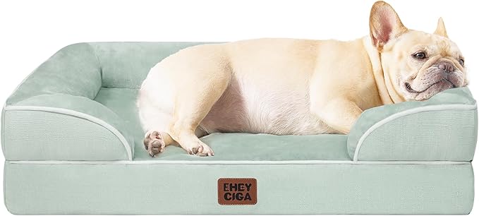 EHEYCIGA Orthopedic Dog Bed for Medium Dogs, Waterproof Memory Foam, Sage Green, 30"L x 20"W x 6.5"Th-PurrikoPets