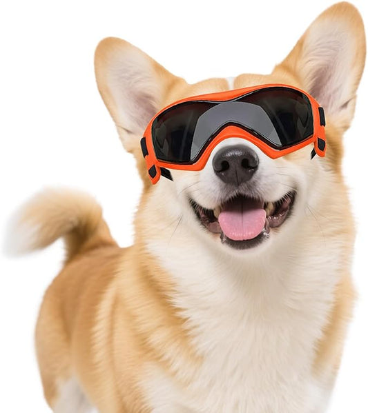 Dog Goggles Dog Sunglasses for Medium Breed UV Protection Windproof with Adjustable Head Straps Chin Straps for Ride Car/Hiking Travel/On Beach-Orange-PurrikoPets
