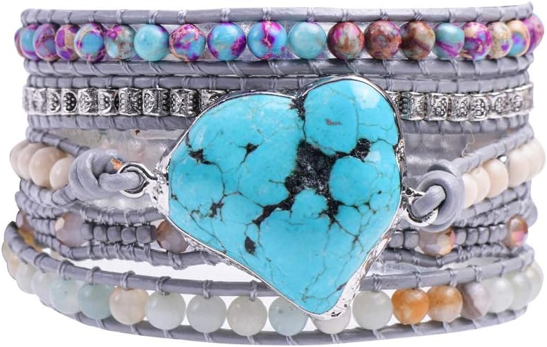 YGLINE Boho Handmade Wrap Leather Tube Crystal Stone Bracelet for Women