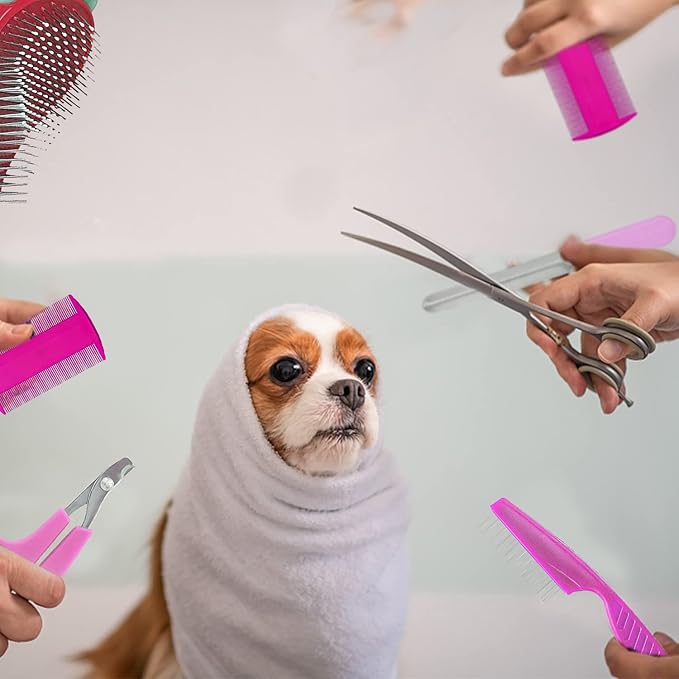 7-Piece Small Pet Grooming Kit: Brush, Nail Clippers, Hair Remover, Shampoo Brush with Hand Strap for Rabbits, Hamsters, Bunnies-PurrikoPets