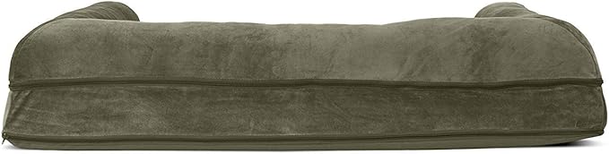 Furhaven Orthopedic Dog Bed for Large Dogs w/ Removable Bolsters & Washable Cover, For Dogs Up to 95 lbs - Faux Fur & Velvet Sofa - Dark Sage, Jumbo/XL-PurrikoPets