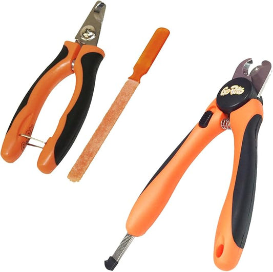 GoPets Pet Nail Clipper Bundle for Dogs and Cats with Large and Small Nail Trimmer with Free Nail File Grinder with Quick Guard and Angled Blades for Safety 2 Nail Cutter Bundle-PurrikoPets