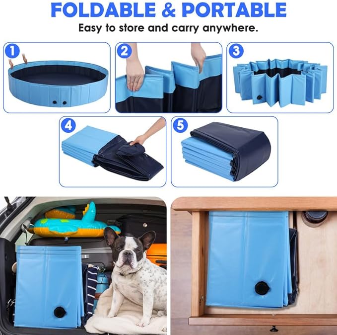 63" Large Dog Pool with Sprinkler, 2-in-1 Foldable Swimming Pool Non-Slip Hard Plastic Splash Sprinkler Kiddie Pool for Outdoor Backyard Kids Dogs Ducks and Pet Baths-PurrikoPets