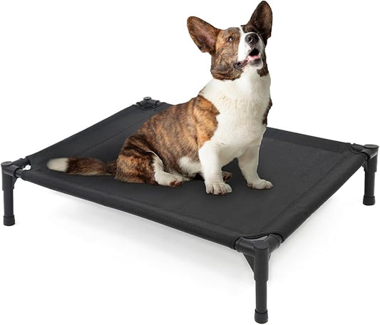 Elevated Dog Bed for Medium Dogs, Raised Dog Cot Beds Fits Up to 150 LBs, Heavy Duty Pet Cots with Durable Supportive Teslin Recyclable Washable Mesh, Indoor & Outdoor Dog Bed, Black-PurrikoPets