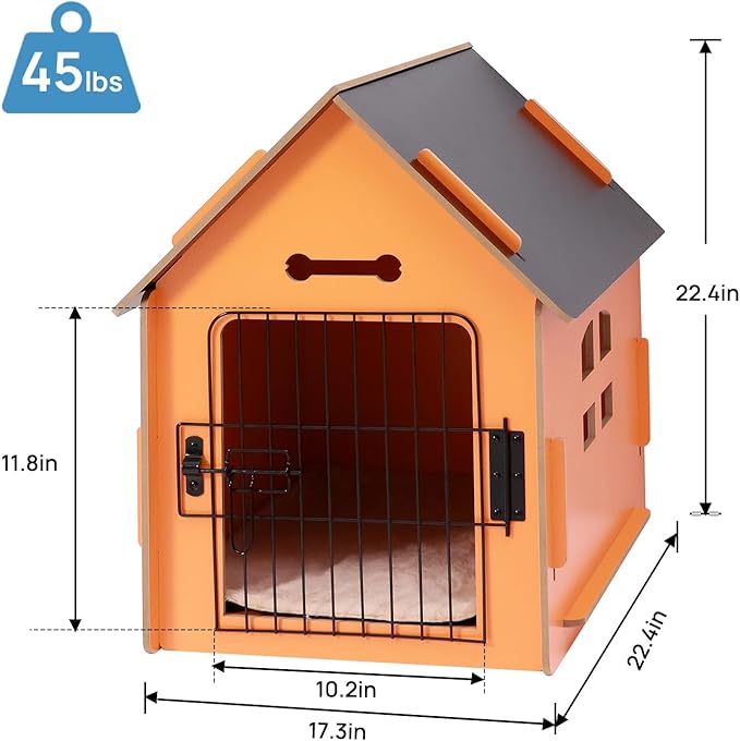 Dog House Indoor for Small Dogs or Cats, Cozy Wooden Design, Small Indoor Bed House, with Air Vents and Elevated Floor Warm Dog Cave (Orange)-PurrikoPets