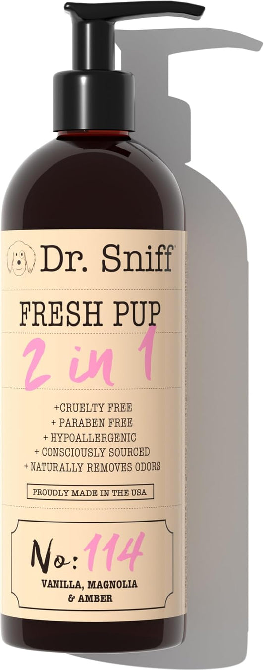 Dr. Sniff 2-in-1 Pet Shampoo & Conditioner, Ultimate Grooming Treatment for Dog & Cat Hair, Freshens Scent, Made in The USA, Fresh Pup Scent, 16 Oz-PurrikoPets