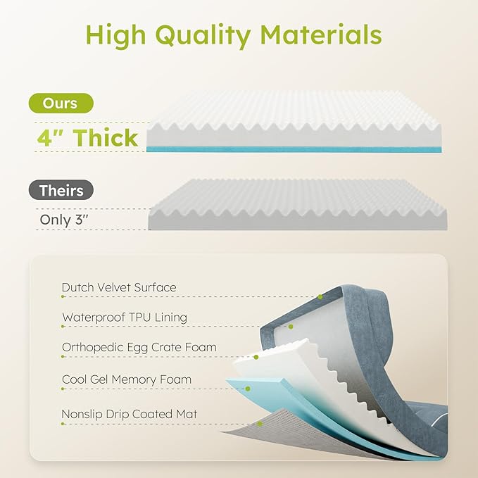 Extra Large Dog Bed, Orthopedic XL Dog Bed with Cooling Gel Memory Foam, Waterproof Pet Bed with Removable Washable Cover, 42" Pet Sofa Couch Dutch Velvet with Bone Toy, Dark Gray-PurrikoPets