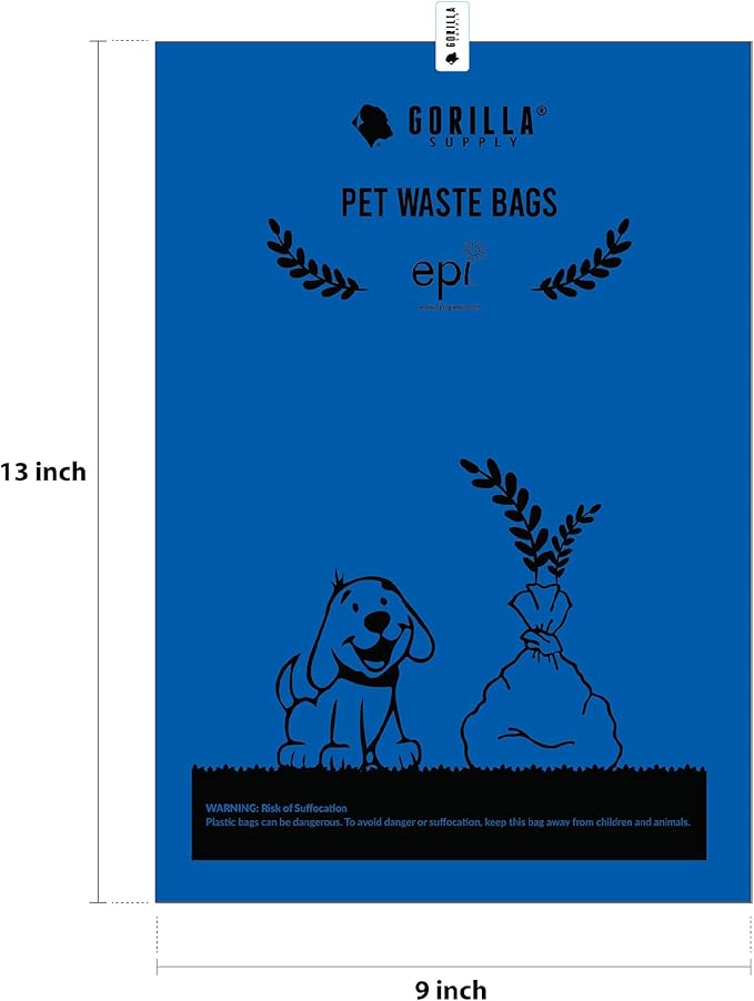 GORILLA SUPPLY 1000 Dog Poop Waste Bags with Dispenser and Leash Tie, 9" x 13", Blue, 1000 Count-PurrikoPets