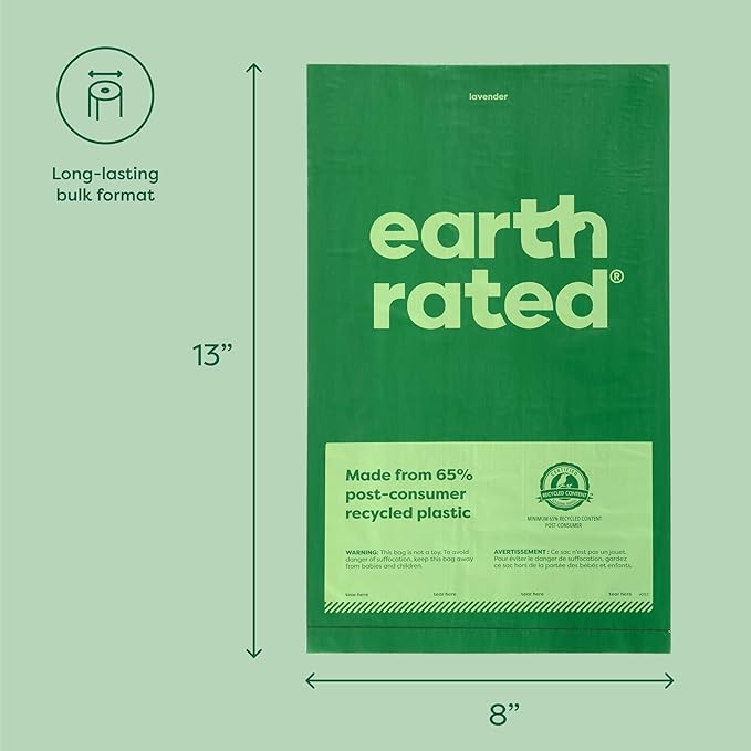 Earth Rated Dog Poop Bags, Thick Grab and Go Single Roll, Ideal for Backyard Pickups, Lavender Scented, 300 Count-PurrikoPets