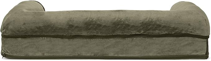 FurHaven Soft, Orthopedic Foam Sofa Dog Bed with Washable & Removable Cover - Faux Fur/Velvet - Dark Sage, Dogs Up to 35 lbs - Medium-PurrikoPets