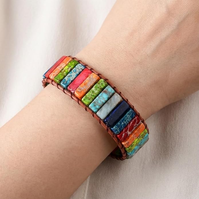 YGLINE Boho Handmade Wrap Leather Tube Crystal Stone Bracelet for Women