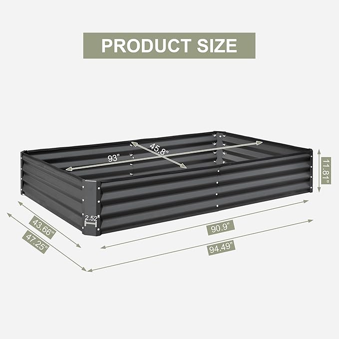 Domi Galvanized Raised Garden Bed, 8x4x1Ft Thickening Metal Planter Box for Vegetables Bottomless for Backyard Outdoor, 1" Deep w/ 228 Gallon Capacity - Dark Gray-PurrikoPets