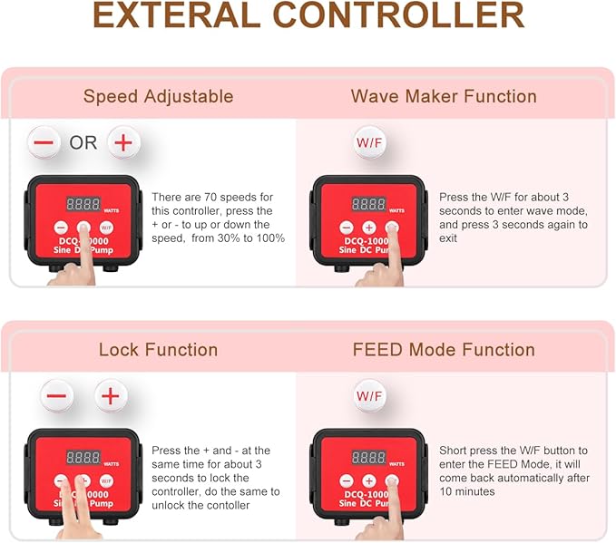 2640GPH 80W Aquarium DC Retrun Pump With LCD display Controller,DC24V 18FT Lift Controllable water pump for fresh and marine water fish tank,100 speeds ECO Quiet inline and submersible pump-PurrikoPets