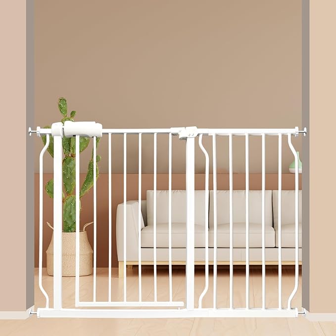 Extra Wide Baby Gate 43.5-48 Inch, Pressure Mounted No Drilling, Heavy Duty Metal for Stairs & Doorways, Indoor Safety Gate for Kids and Dogs, White-PurrikoPets