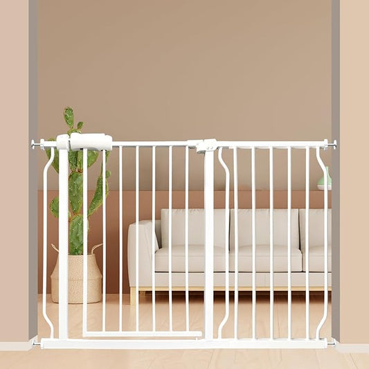 Extra Wide Baby Gate 43.5-48 Inch, Pressure Mounted No Drilling, Heavy Duty Metal for Stairs & Doorways, Indoor Safety Gate for Kids and Dogs, White-PurrikoPets