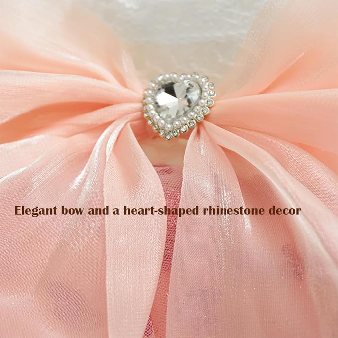 Dog Princess Dress with Heart Patterns & Bow Puppy Clothes for Small Dogs Girl Fancy Cat Birthday Outfit Pet Wedding Dresses (Pink White, Small)-PurrikoPets