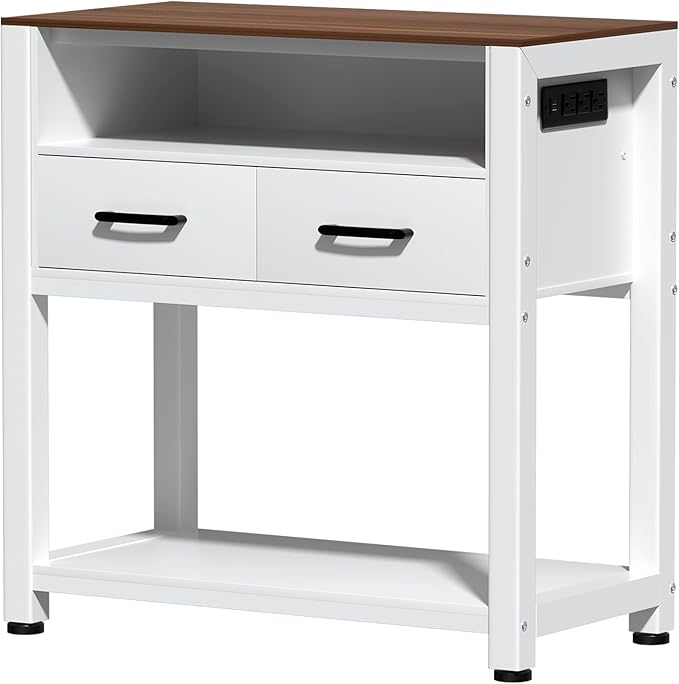 20-29 Gallon Aquarium Stand with Stable Metal Frame & Power Outlet, Heavy-Duty Fish Tank Stand with Waterproof Mat, 550LBS Capacity Storage Cabinet, White+Brown-PurrikoPets