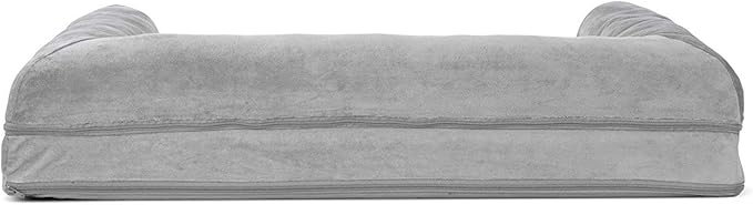 Furhaven Orthopedic Dog Bed for Large/Medium Dogs w/ Removable Bolsters & Washable Cover, For Dogs Up to 55 lbs - Faux Fur & Velvet Sofa - Smoke Gray, Large-PurrikoPets