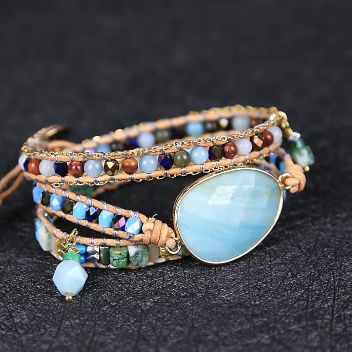 ZOSOJONA Women Wrap Bracelet Boho Natural Jasper Crystal Stone Beads Strand Bracelets