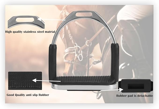 Flex Stainless English Saddle Stirrups Iron Pads Knee Ankle Stress Pain Relief-PurrikoPets