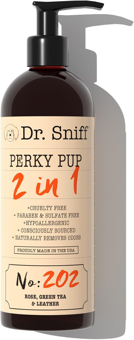 Dr. Sniff 2-in-1 Pet Shampoo & Conditioner, Ultimate Grooming Treatment for Dog & Cat Hair, Freshens Scent, Made in The USA, Perky Pup Scent, 16 Oz-PurrikoPets